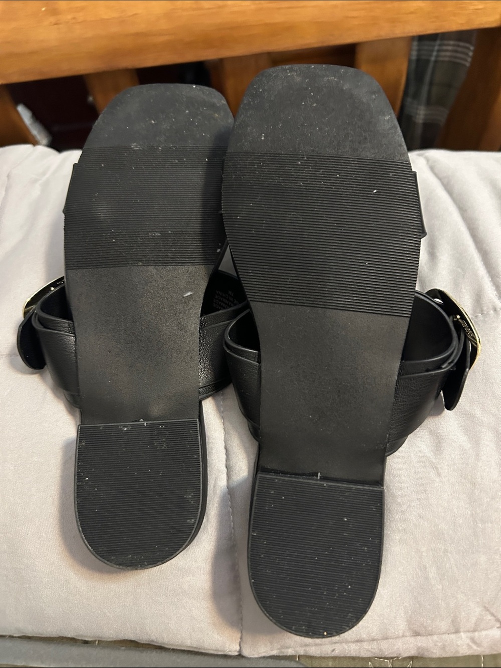 Ann Taylor Factory Black Double Band Slide Sandals - Picture 5 of 6